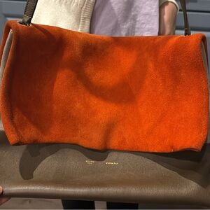 Celine Two-Tone Suede & Leather Shoulder Bag — Orange & Brown